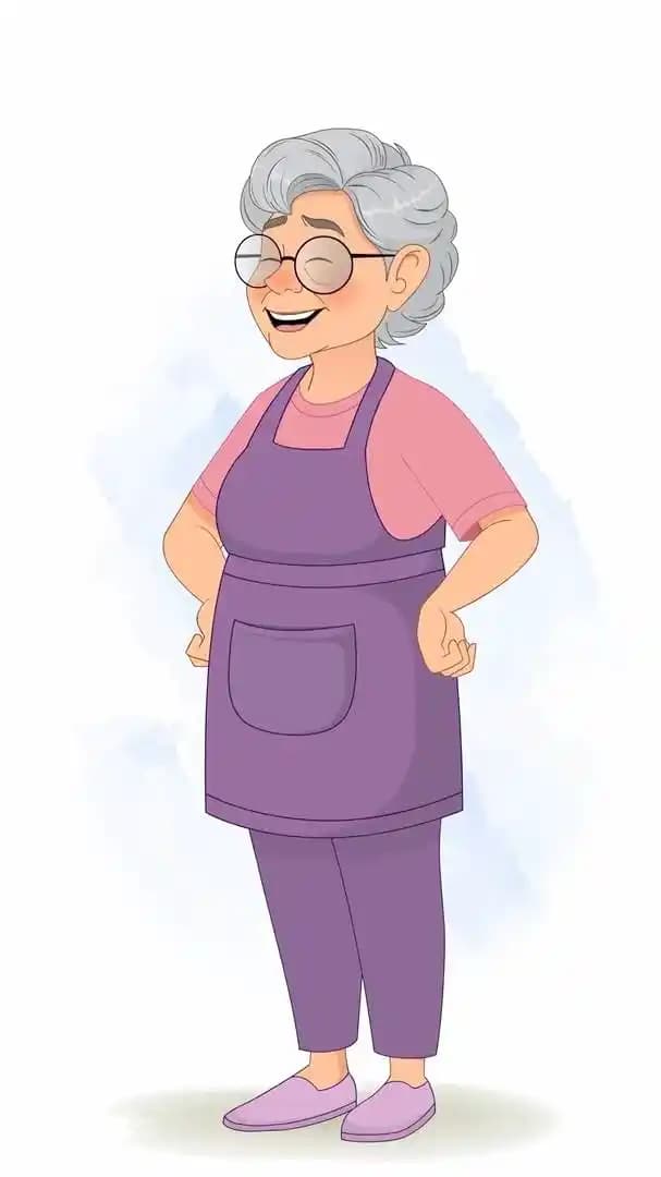 Old grandmother laughing pose animated vector cartoon character AKA Selia