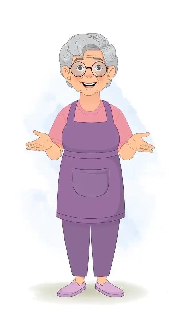 Older lady talking pose animated vector cartoon character AKA Selia