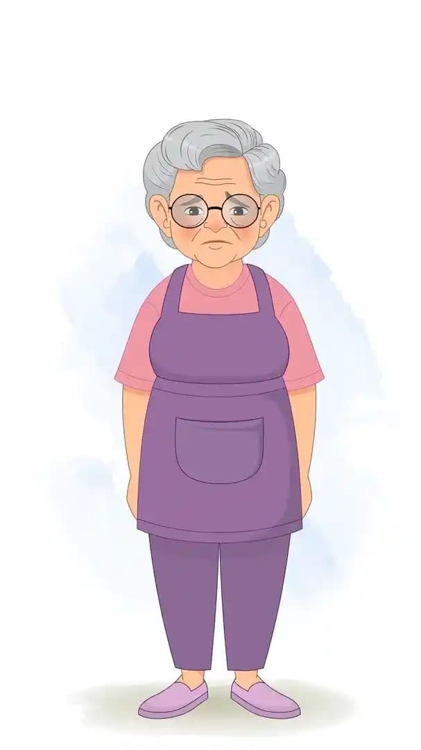 Grandmother feeling sad animated vector cartoon character AKA Selia