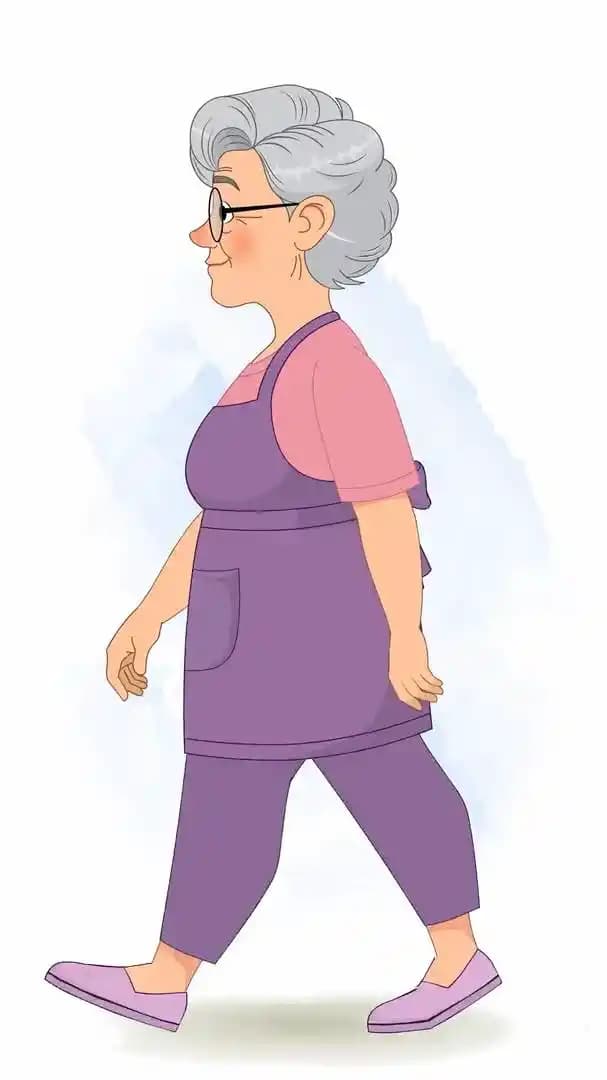 Old woman side walking animated vector cartoon character AKA Selia