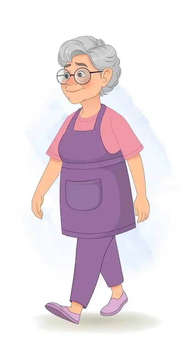 Indian grandmother walking pose animated vector cartoon character AKA Selia