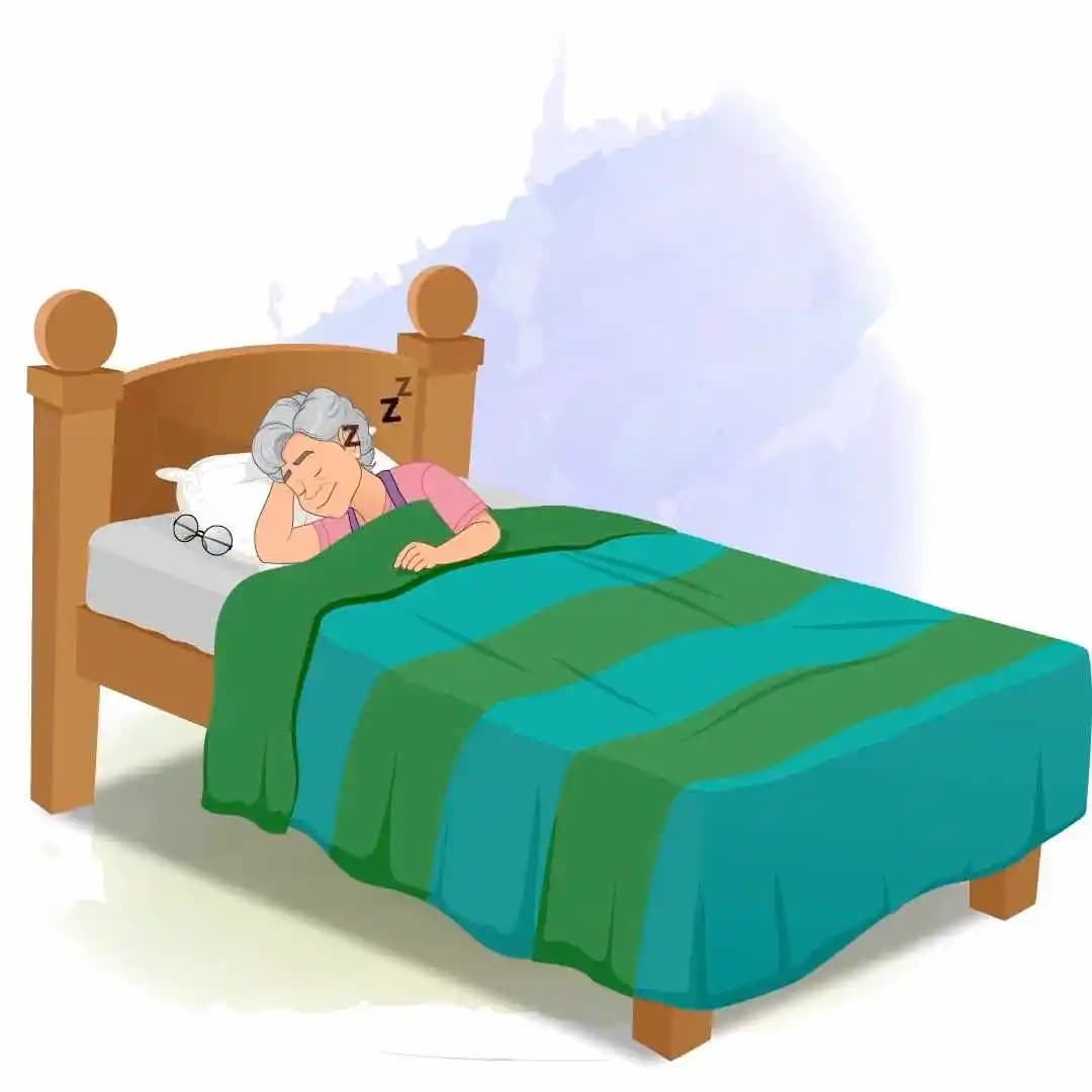 Older lady sleeping on bed animated vector cartoon character AKA Selia