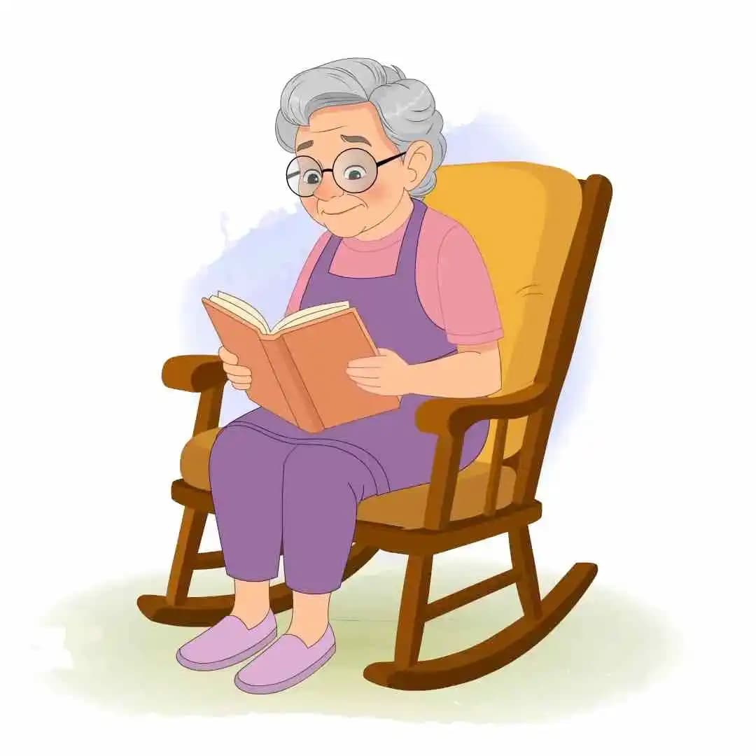 Old lady reading book animated vector cartoon character AKA Selia