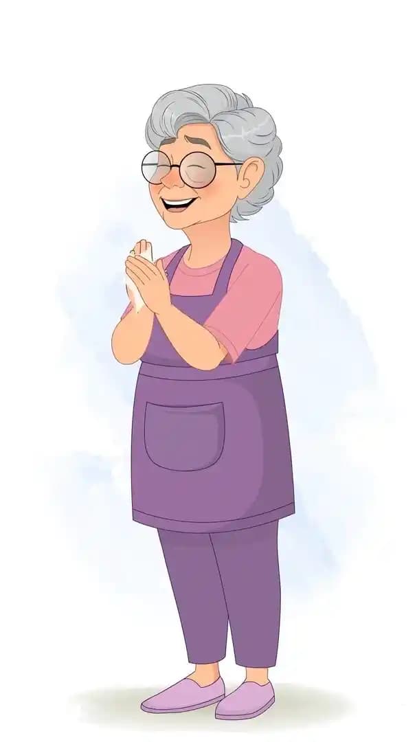 old grandmother clapping character animated vector cartoon AKA Selia