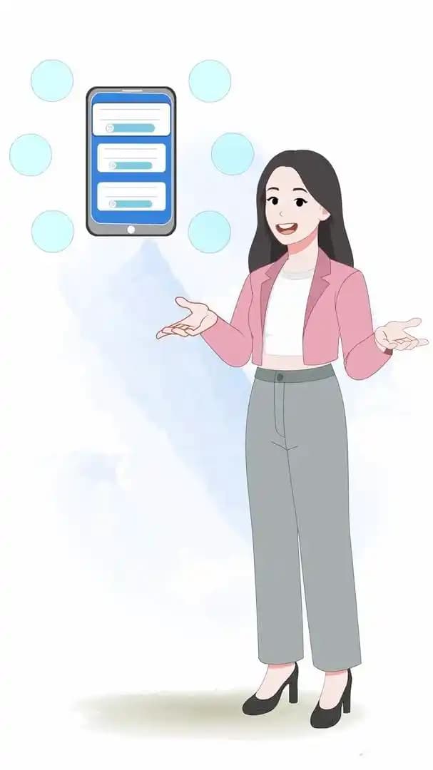 Office woman smart app presentation animated vector cartoon character AKA Molly