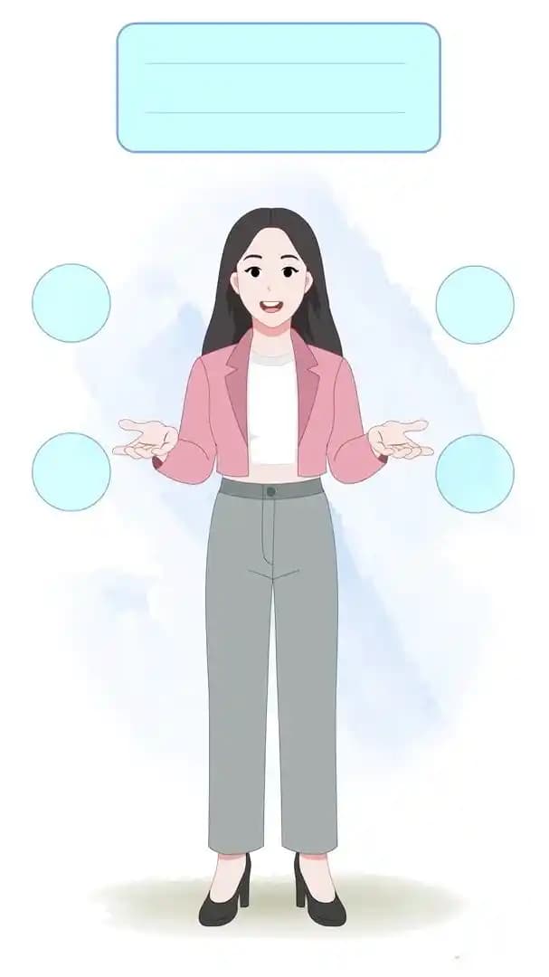 Office woman front view talking pose animated vector cartoon character AKA Molly