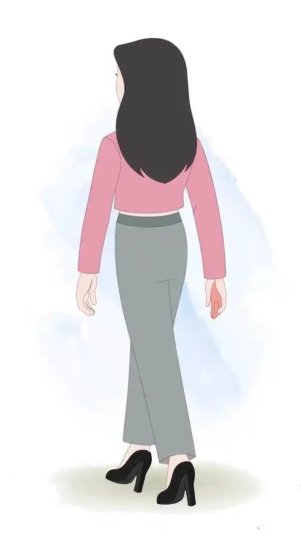 Young girl walking back third view animated vector cartoon character AKA Molly