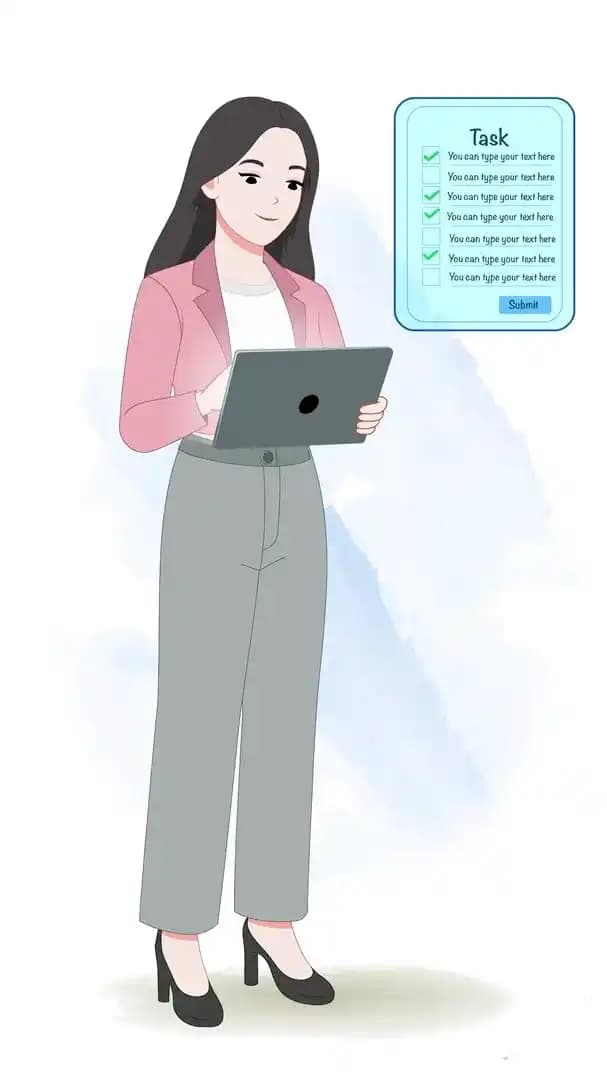 Professional girl using tablet with digital screen animated vector cartoon character AKA Molly