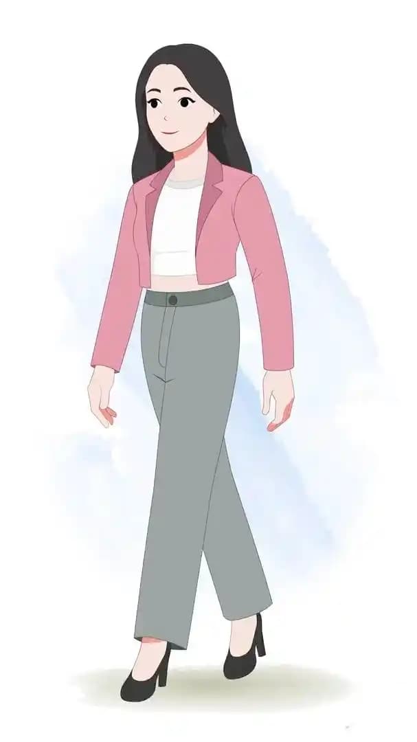 Girl one third walk in casual clothes animated vector cartoon character AKA Molly
