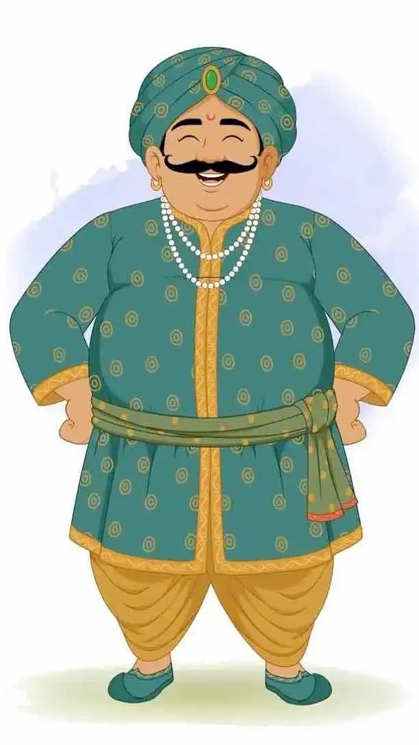 Cartoon vector animated laughing Indian man wear traditional attire character pose AKA Daulat Seth