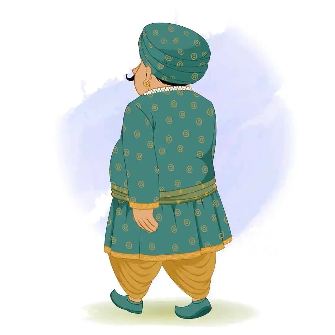 Animated vector Indian man walking back third cartoon character AKA Daulat seth