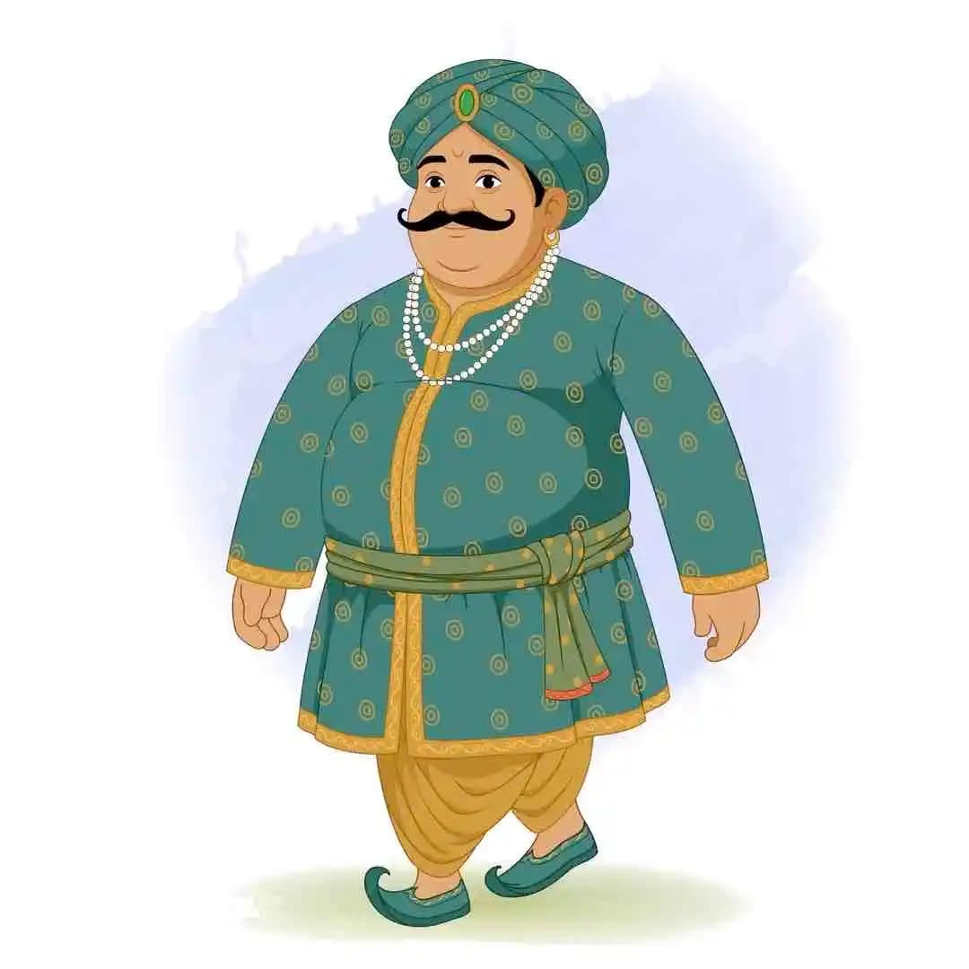 Animated vector cartoon character royal man walking pose AKA Daulat seth