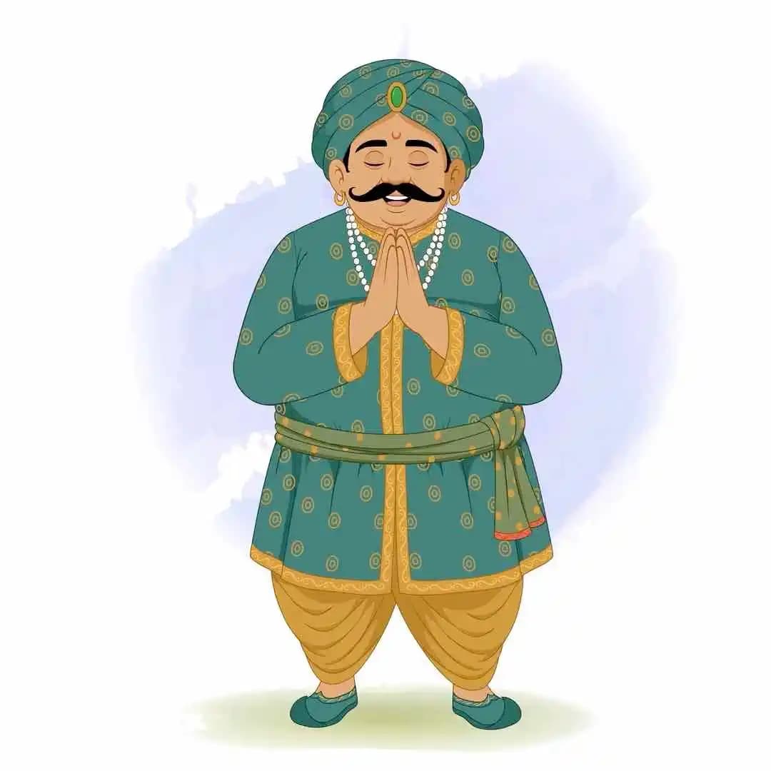 Indian royal man doing namaste animated character cartoon vector AKA Daulat Seth