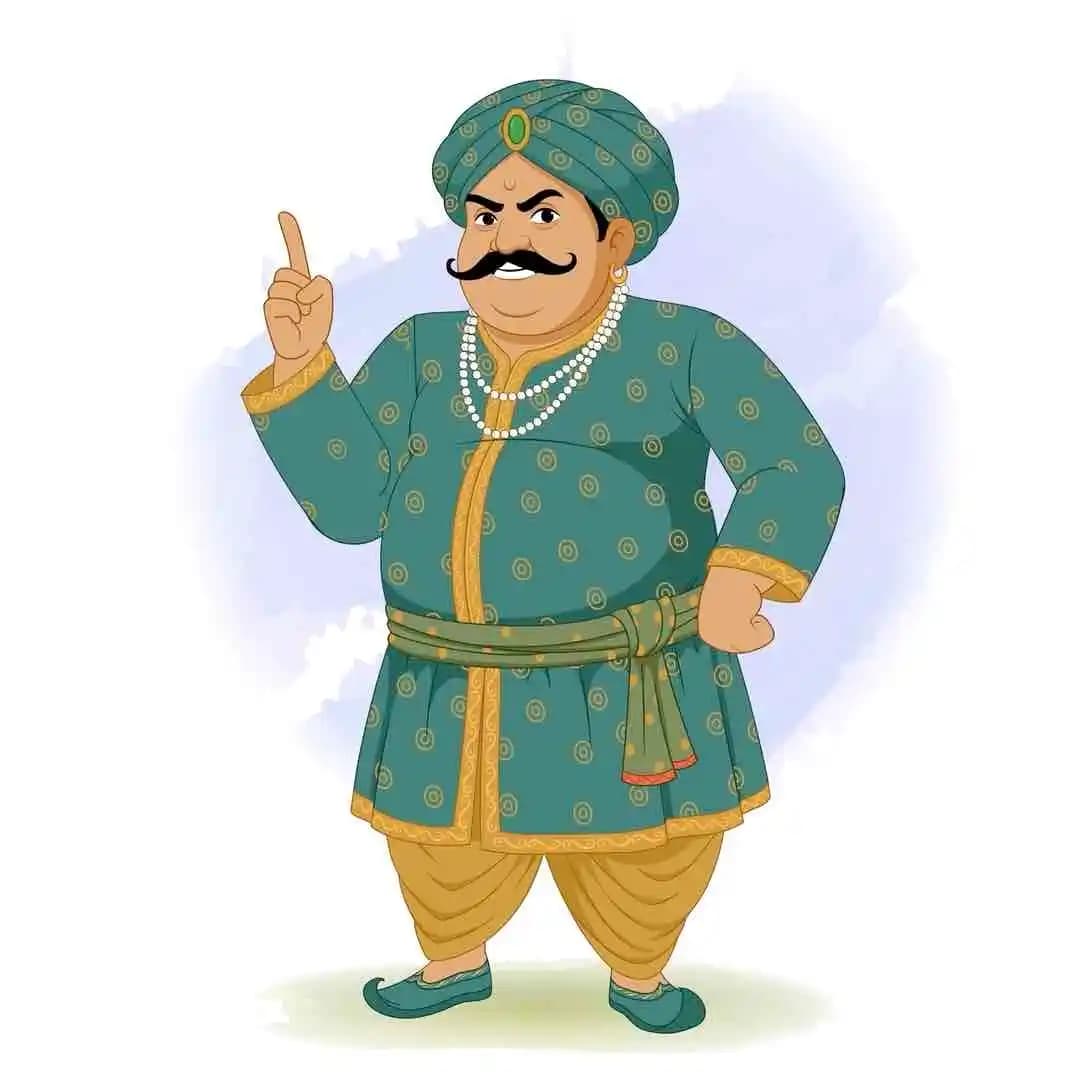 Animated character Indian royal man angry pose cartoon vector AKA Daulat Seth