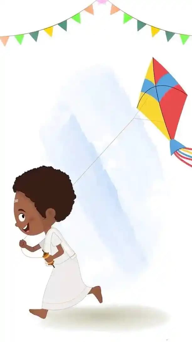 Cartoon boy flying kite animated vector on Harvest festival India