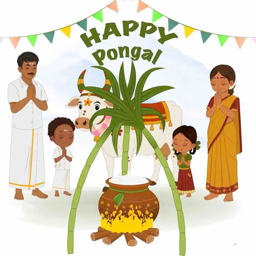 2d animated village family celebrating Harvest festival India vector