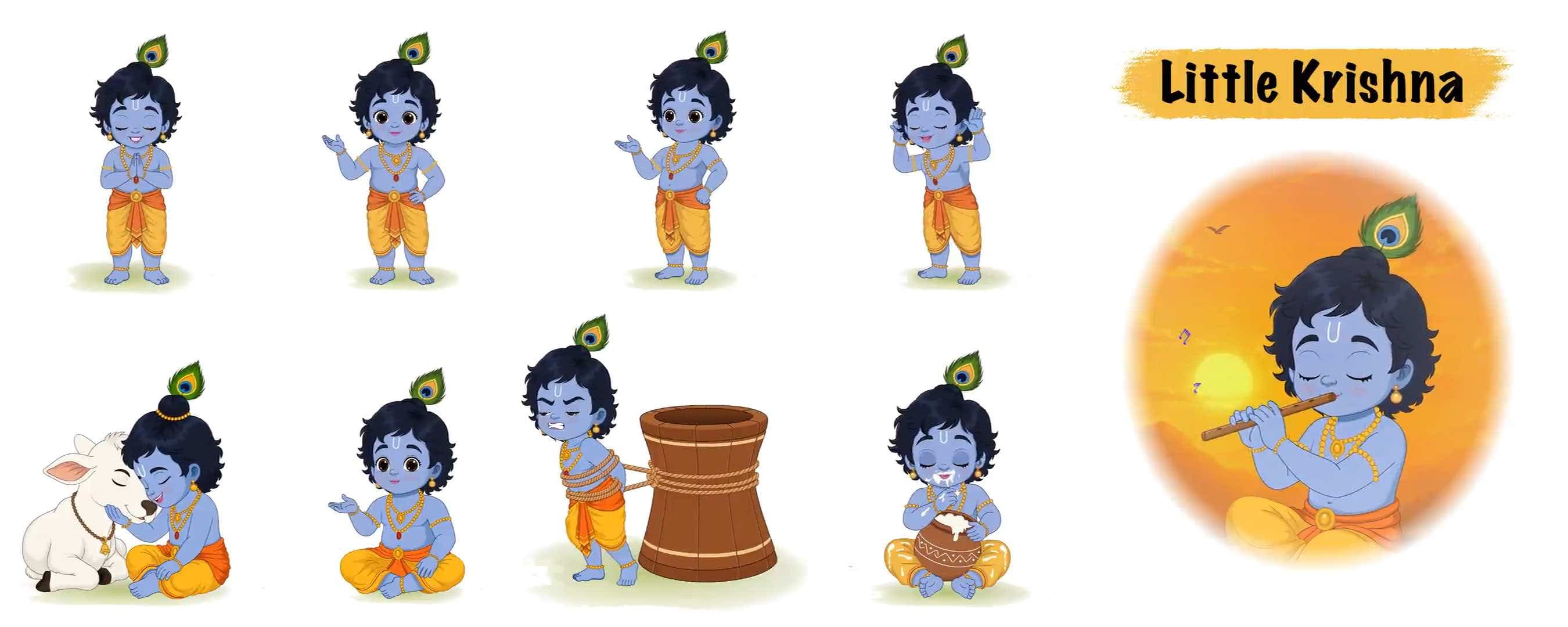 Little krishna cartoon animated god model sheet vector character