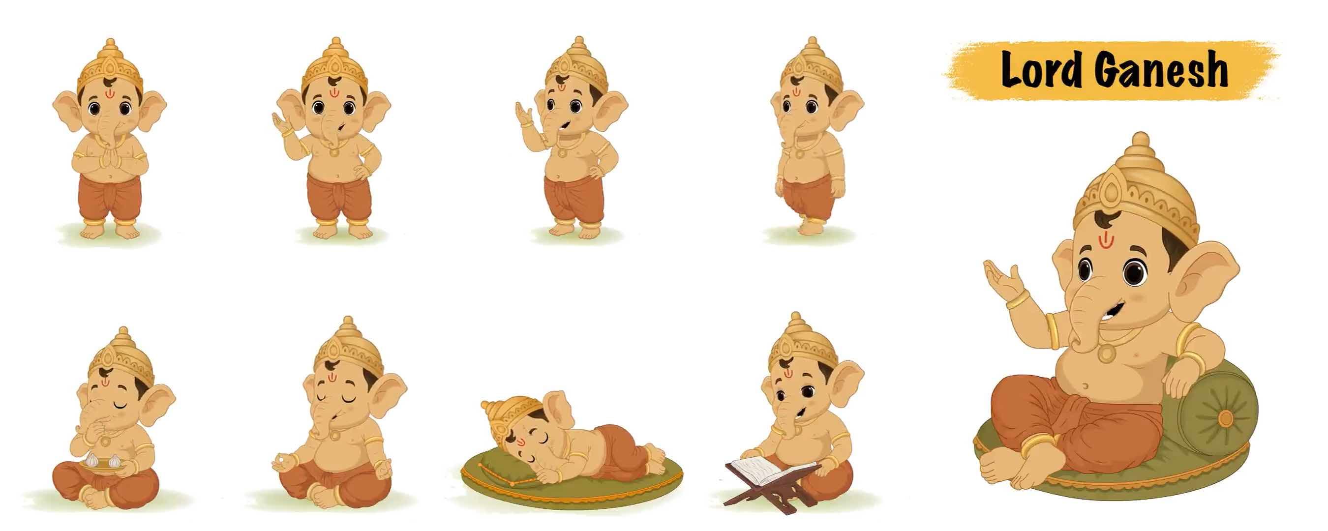 2d Cartoon lord ganesh vector model sheet animated god character